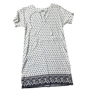 Vineyard Vines White Navy Print Linen Blend Tunic Dress Size 0 Boho Resort